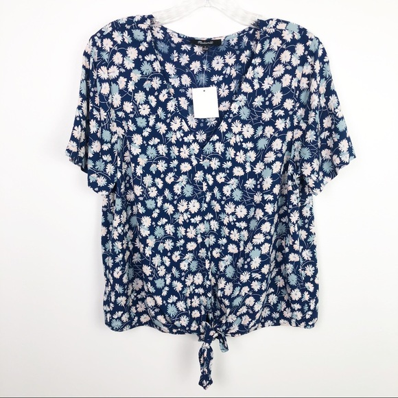 Madewell Novel Tie-Front Top in French Floral Blue - Picture 4 of 11